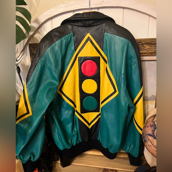 Vintage 1980’s Michael Hoban Hobo Stop Light USA Leather Jacket In Living Color - Picture 14 of 14